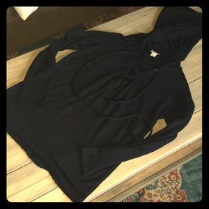 Black cross tie neck hoodie